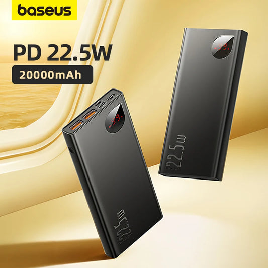 Baseus Power Bank 20000mAh Portable Charger Powerbank 10000mAh External Battery PD 22.5W Fast Charging