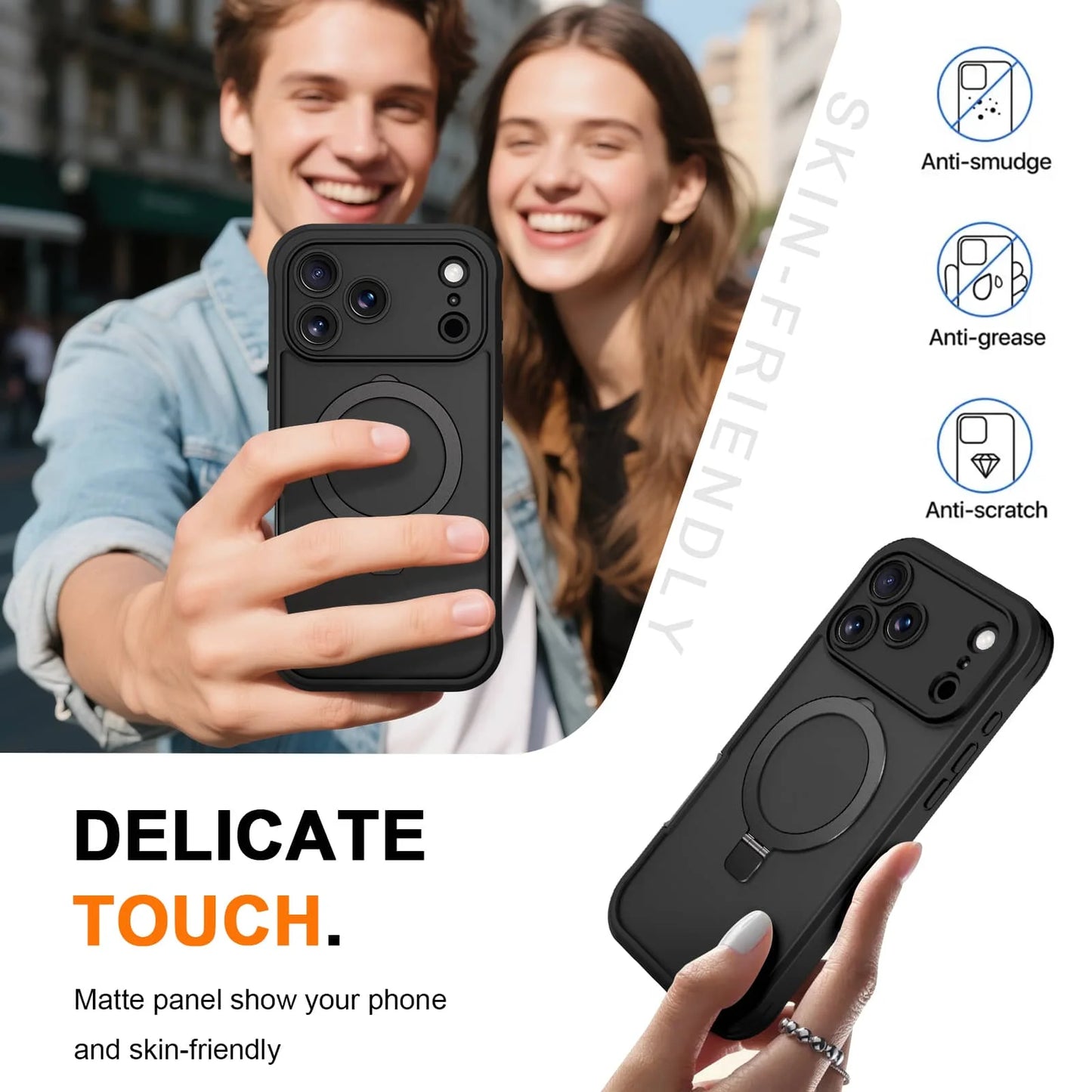 Phone case for iPhone 17 Pro Max Air Full Body Shockproof Case with Invisible Stand [Compatible with Magnetic] Built-in Screen Protector