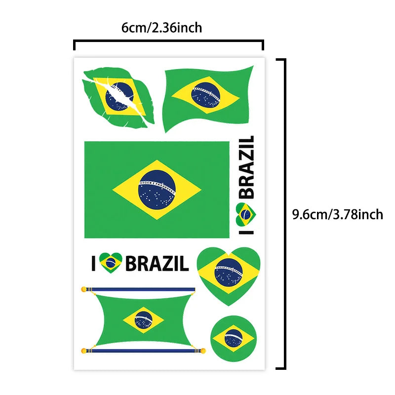 Brazil Flag Temporary Tattoo Sticker, Long-lasting and Waterproof, Festival, Football, Soccer Fan Face Stickers, Arm, Face