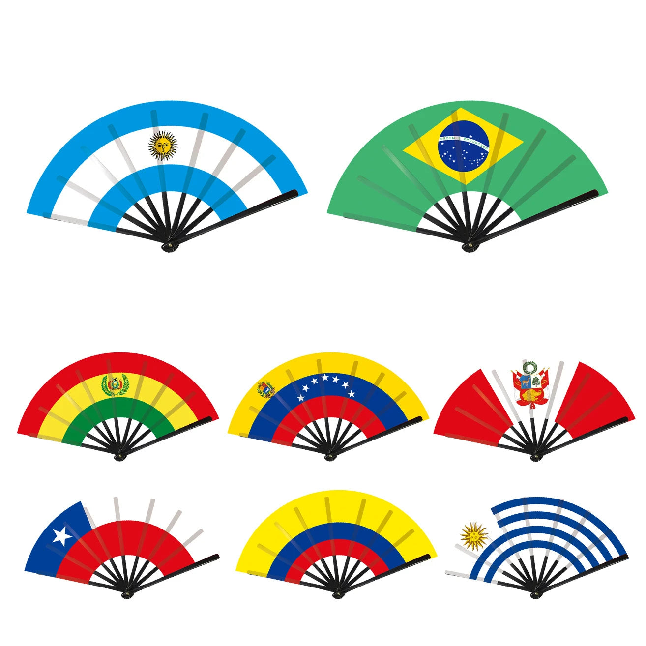 22cm Folding Hand Fan South America 8 Country Flags