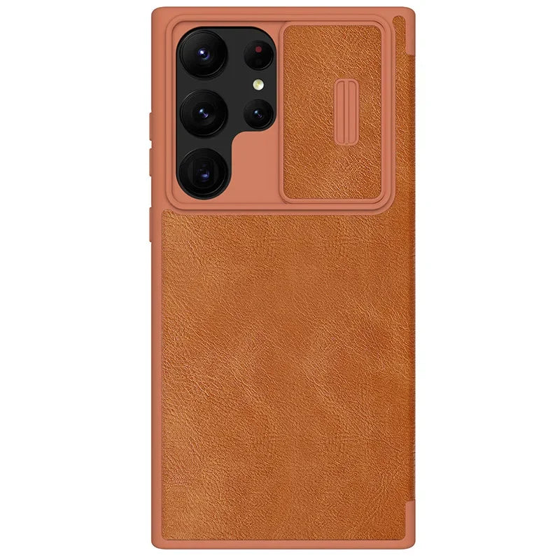 Nillkin for Samsung Galaxy S23 Ultra S23+ Qin Series Pro Flip Leather Case Business Lens Sliding Cover with Card Slot Back Cover