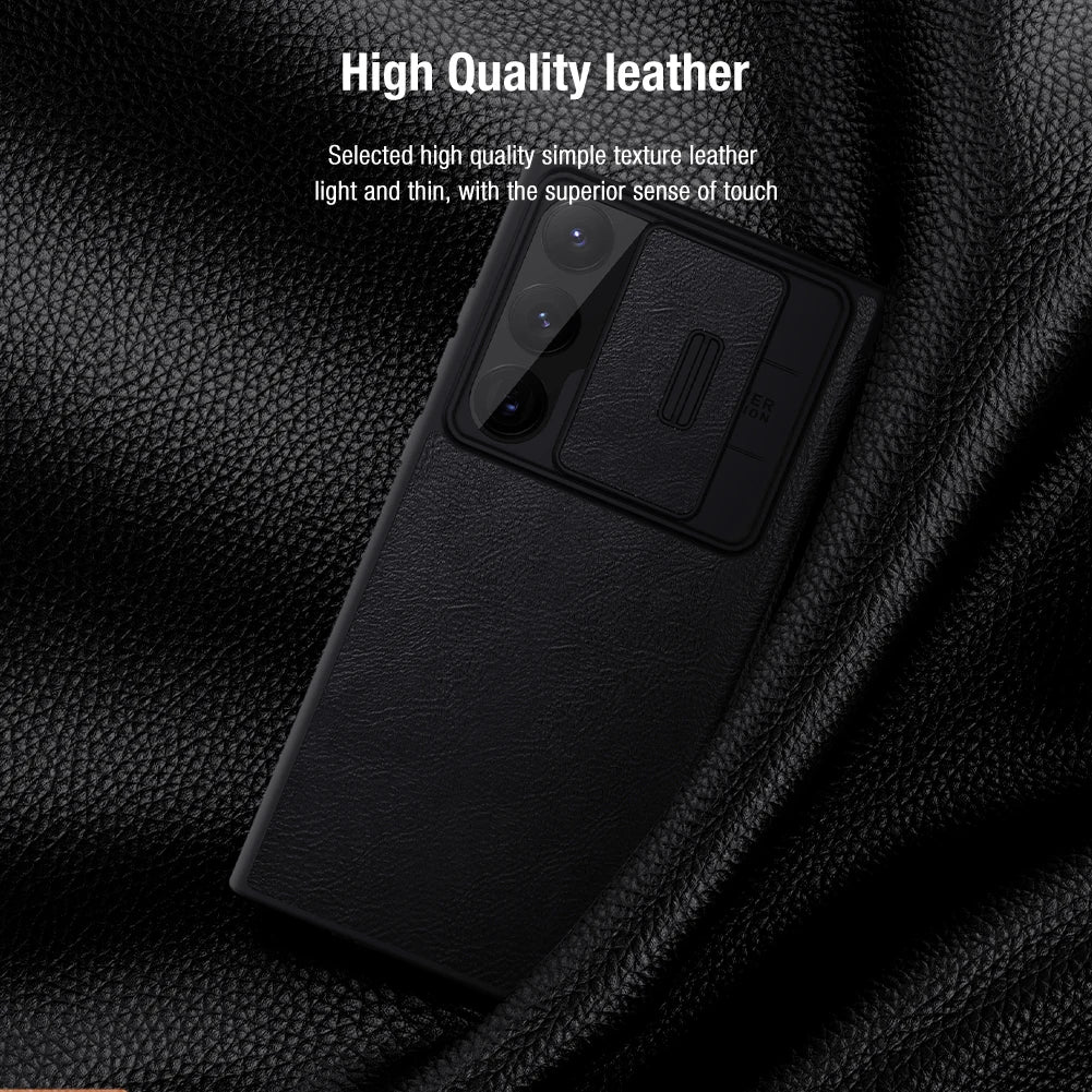 Nillkin for Samsung Galaxy S23 Ultra S23+ Qin Series Pro Flip Leather Case Business Lens Sliding Cover with Card Slot Back Cover