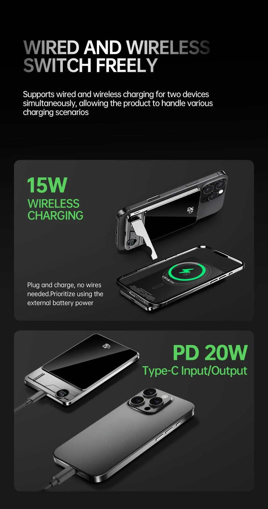 10000mAh Ultra Slim Power Bank for MagSafe,Magnetic Wireless 20W Fast Charging Portable Battery
