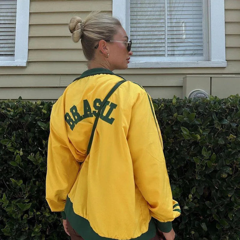 Brasil Flag Jacket Y2k Retro Fashion Zipper Sweater