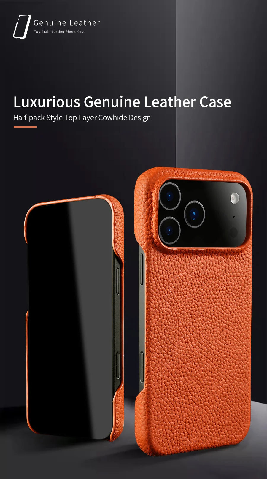Phone Case for iPhone 17 Air 15 16 Pro Max 17Pro Lychee Natural Cowhide Leather Magnetic Magsafe Protector Luxury Phone Back Cover