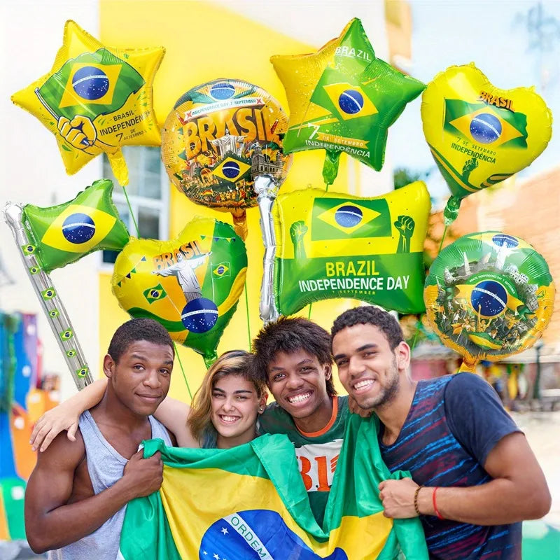 8pcs Yellow and Green Aluminum Foil Balloons Brazil Themed Party Decorations World Cup