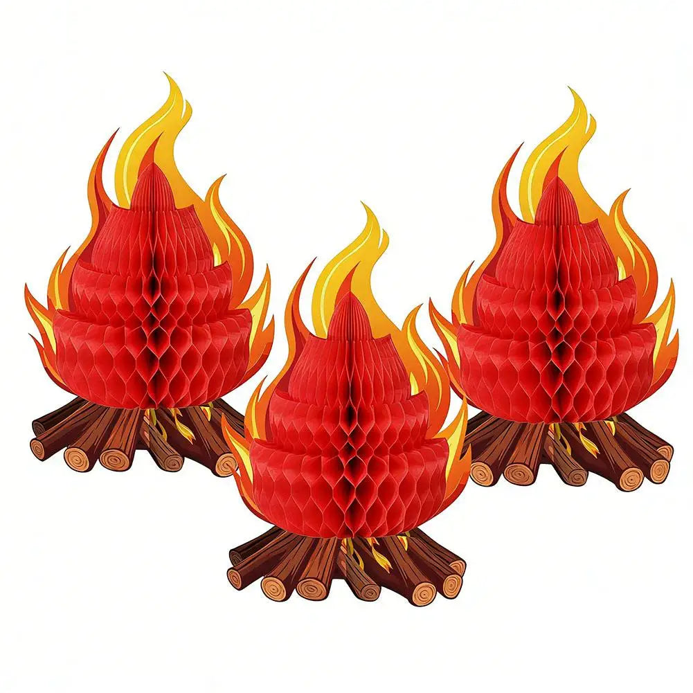 1/2/3Pcs 3D Honeycomb Campfire Paper Decoration, Foldable Fake Fire Ornament