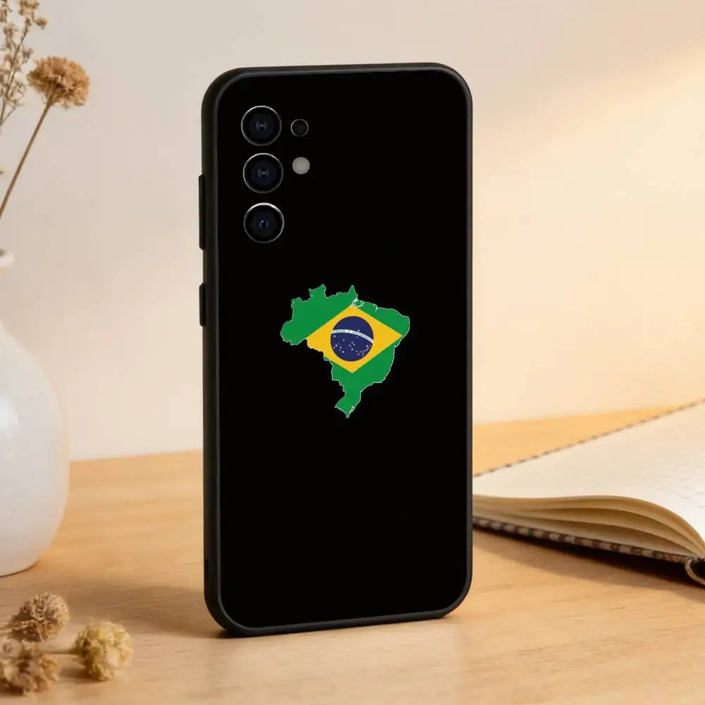 Brazil Brazilian Flag Phone Case For Samsung S25,S24,S21,S22,S23,S30,Ultra,S20,Plus,Fe,Lite,Note,10,Black Cover