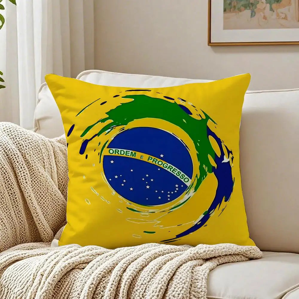 Brazil Flag Cushion Cover Linen Minimalist Soft  for Sofa Bed Home Room Decor