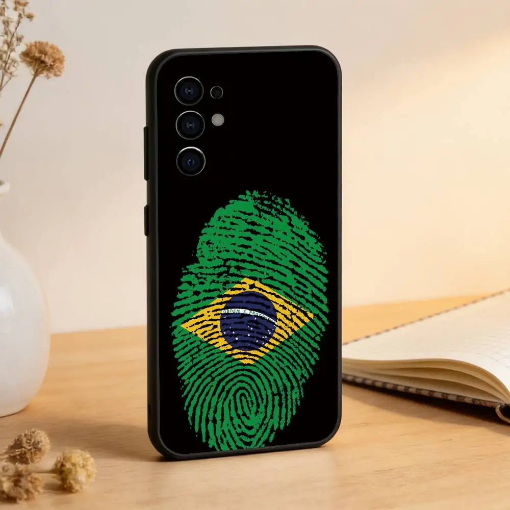 Brazil Brazilian Flag Phone Case For Samsung S25,S24,S21,S22,S23,S30,Ultra,S20,Plus,Fe,Lite,Note,10,Black Cover