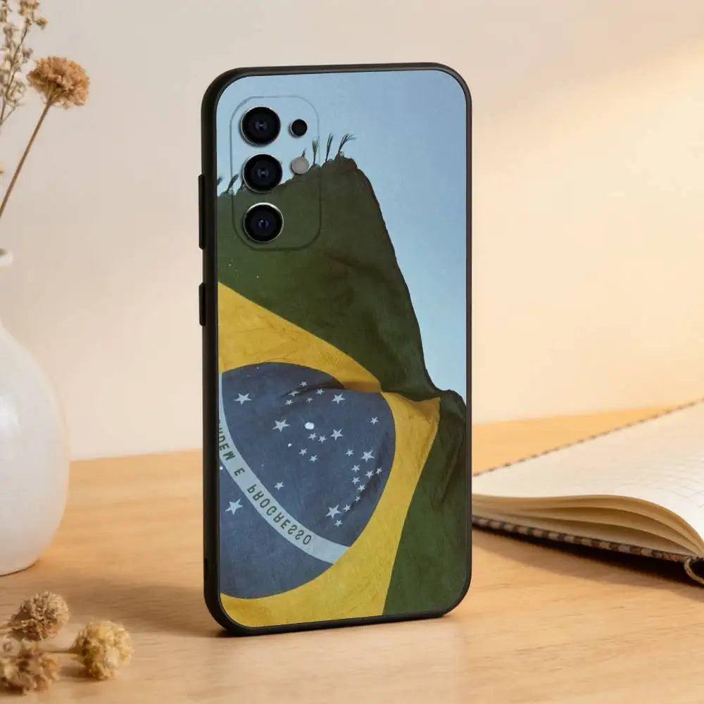 Brazil Brazilian Flag Phone Case For Samsung S25,S24,S21,S22,S23,S30,Ultra,S20,Plus,Fe,Lite,Note,10,Black Cover