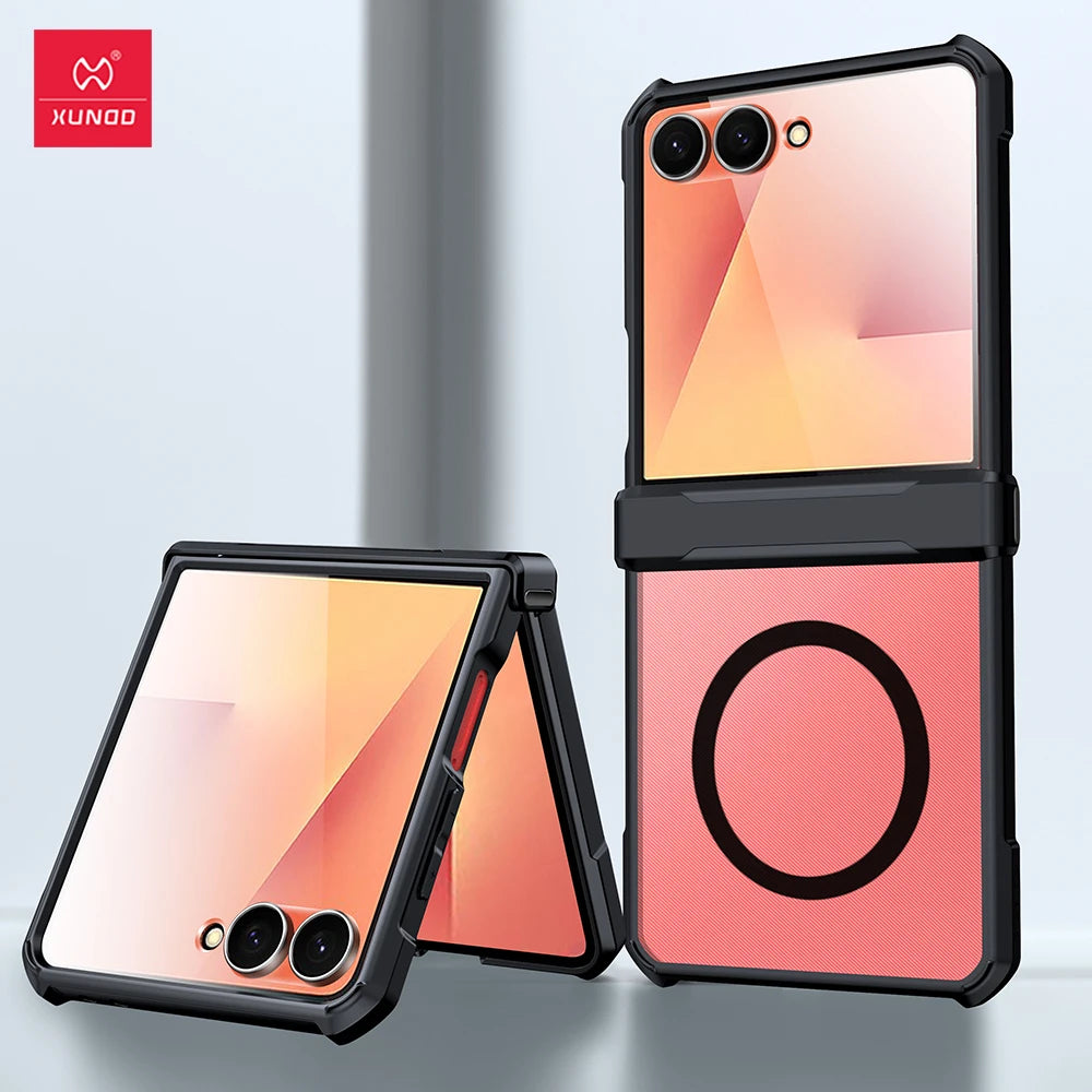 Xundd For Samsung Galaxy Z Flip 7 Flip7 SE Flip 6 5 4 Case Airbag Shockproof Shell Acrylic+TPU+Glass Back Cover