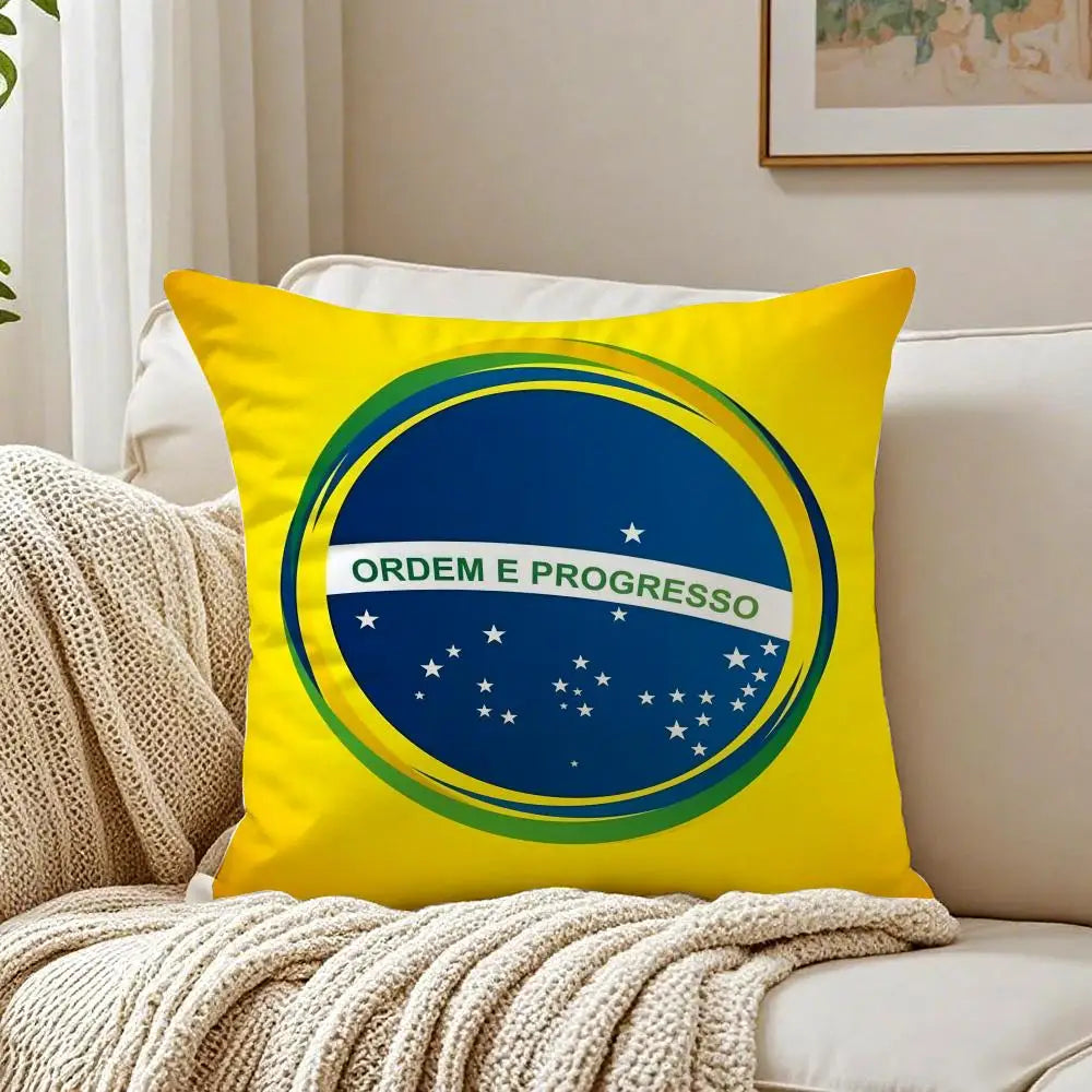 Brazil Flag Cushion Cover Linen Minimalist Soft  for Sofa Bed Home Room Decor
