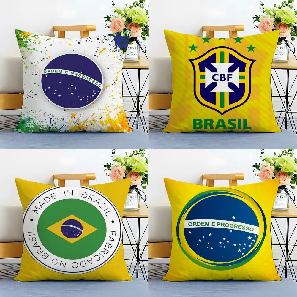 Brazil Flag Cushion Cover Linen Minimalist Soft  for Sofa Bed Home Room Decor