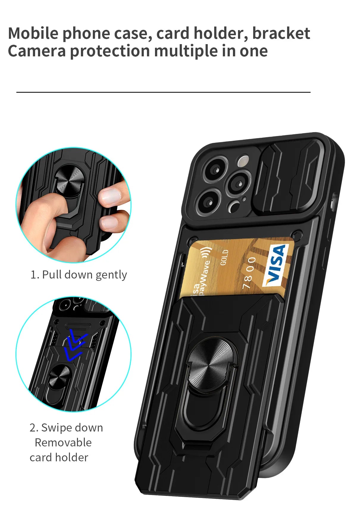 Luxury Shockproof Case For iPhone 17 16 15 14 13 Pro Max 12 11 XR X 8 7 Plus SE2/SE3 Rotation Metal Ring Stand And Card Slot