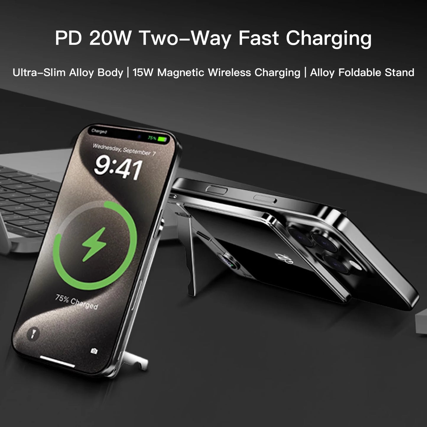10000mAh Ultra Slim Power Bank for MagSafe,Magnetic Wireless 20W Fast Charging Portable Battery