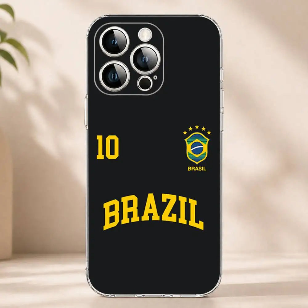 Brasil Brazil Futebol Team Phone Case for iPhone 17 16 Pro Plus Air 16E 15 14 13 12 11 Max Mini Transparent Cover