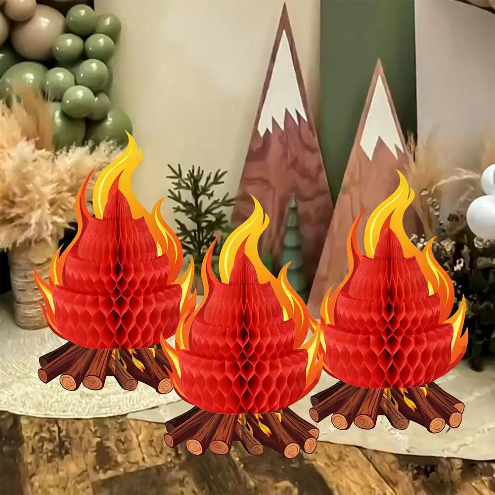 1/2/3Pcs 3D Honeycomb Campfire Paper Decoration, Foldable Fake Fire Ornament