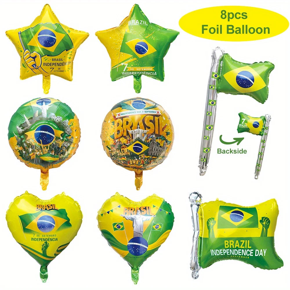 8pcs Yellow and Green Aluminum Foil Balloons Brazil Themed Party Decorations World Cup