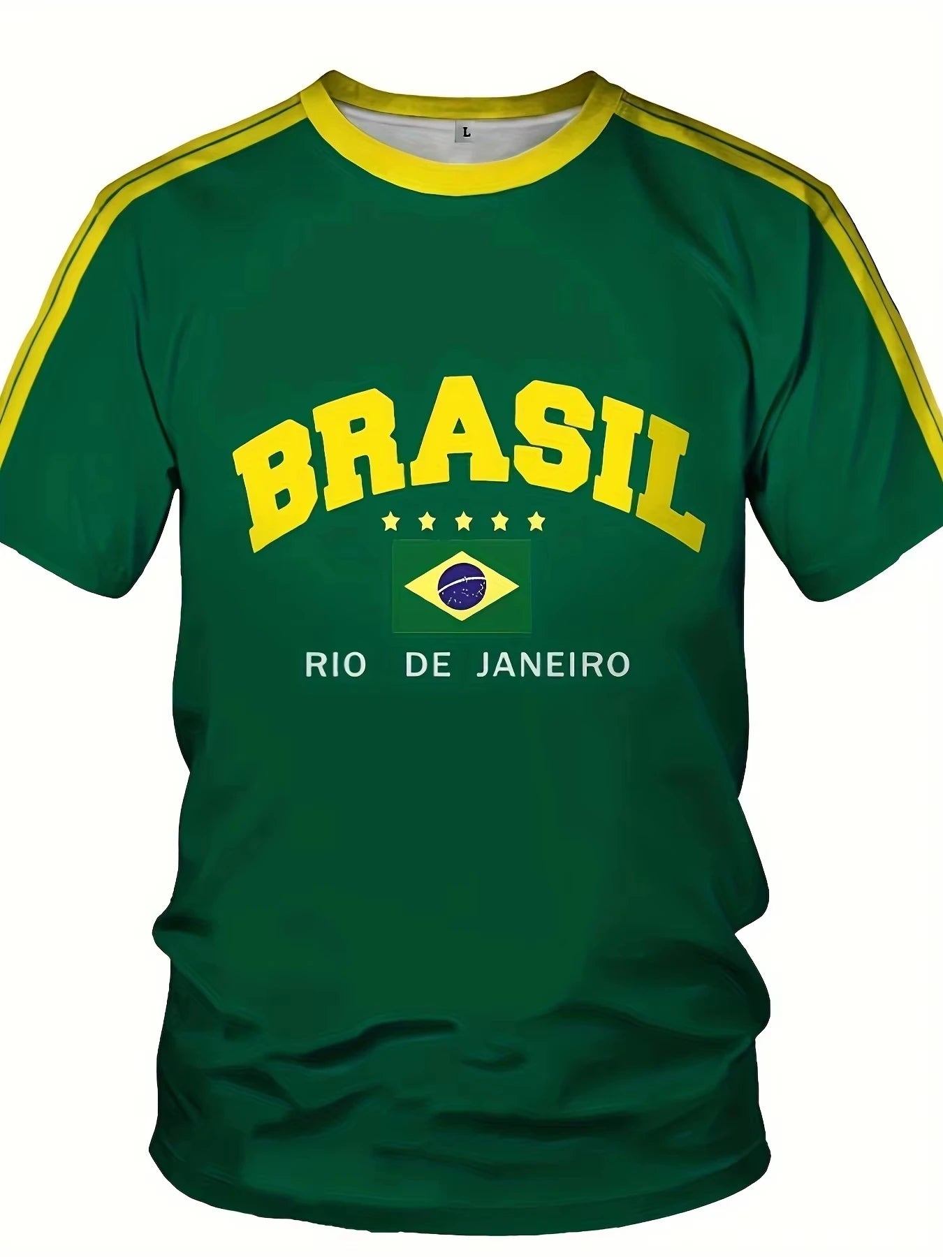Brasil Flag Printed Men'S T-Shirt Round Neck Short Sleeved Retro Casual Short Sleeved Oversized Loose Knit Style Tops