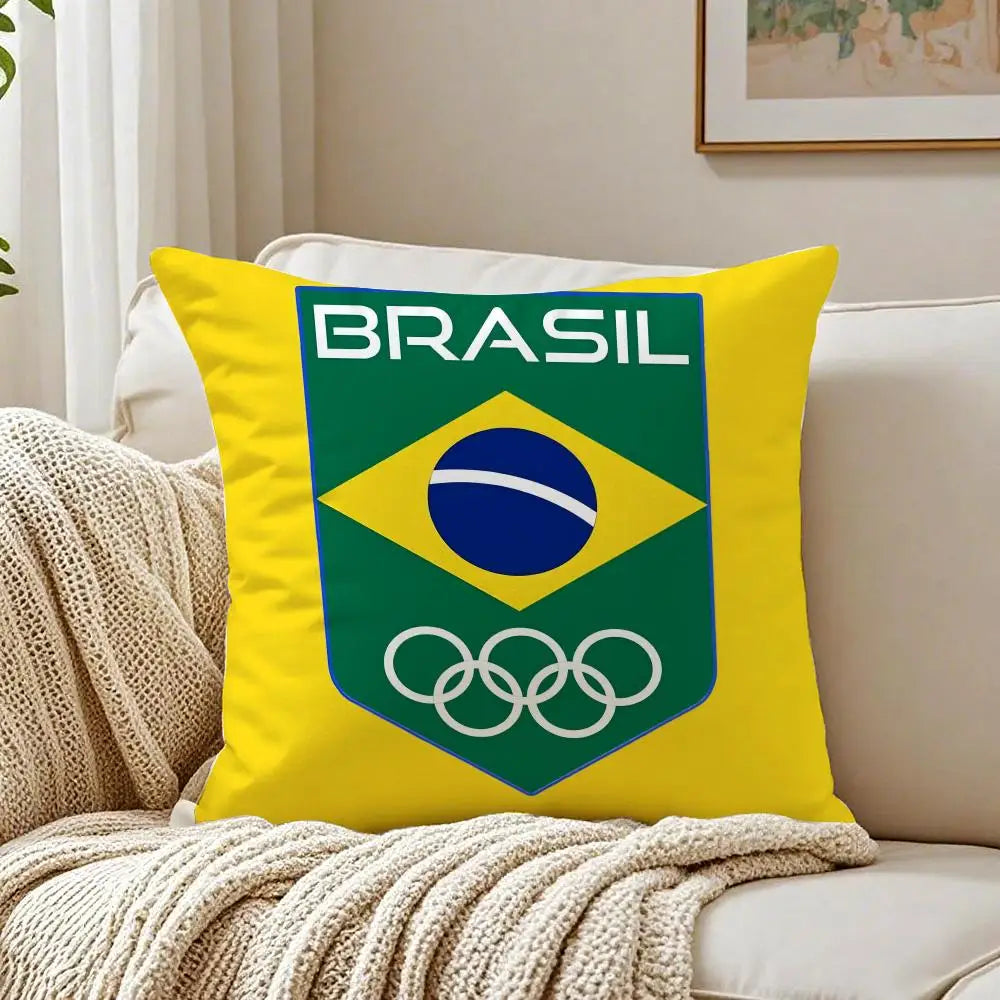 Brazil Flag Cushion Cover Linen Minimalist Soft  for Sofa Bed Home Room Decor