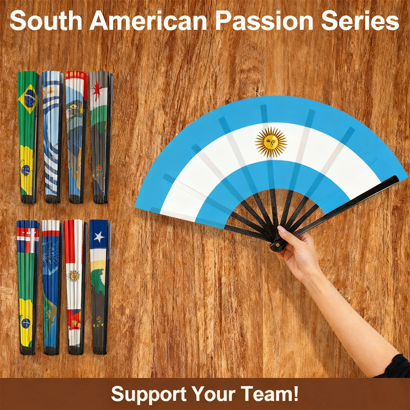 22cm Folding Hand Fan South America 8 Country Flags
