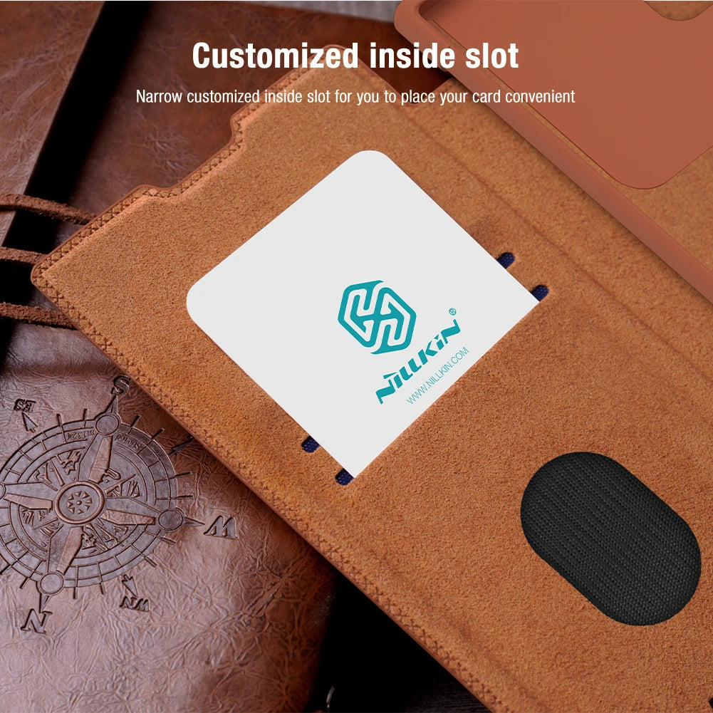 Nillkin for Samsung Galaxy S23 Ultra S23+ Qin Series Pro Flip Leather Case Business Lens Sliding Cover with Card Slot Back Cover