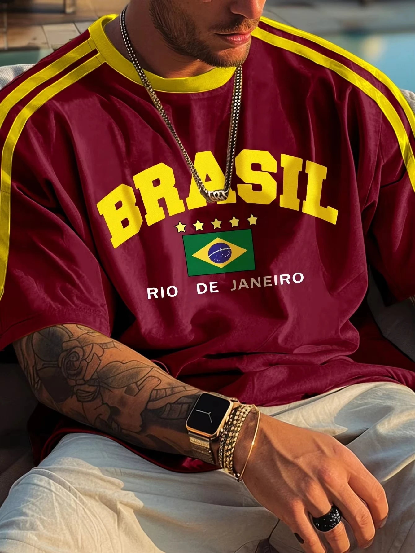 Brasil Flag Printed Men'S T-Shirt Round Neck Short Sleeved Retro Casual Short Sleeved Oversized Loose Knit Style Tops