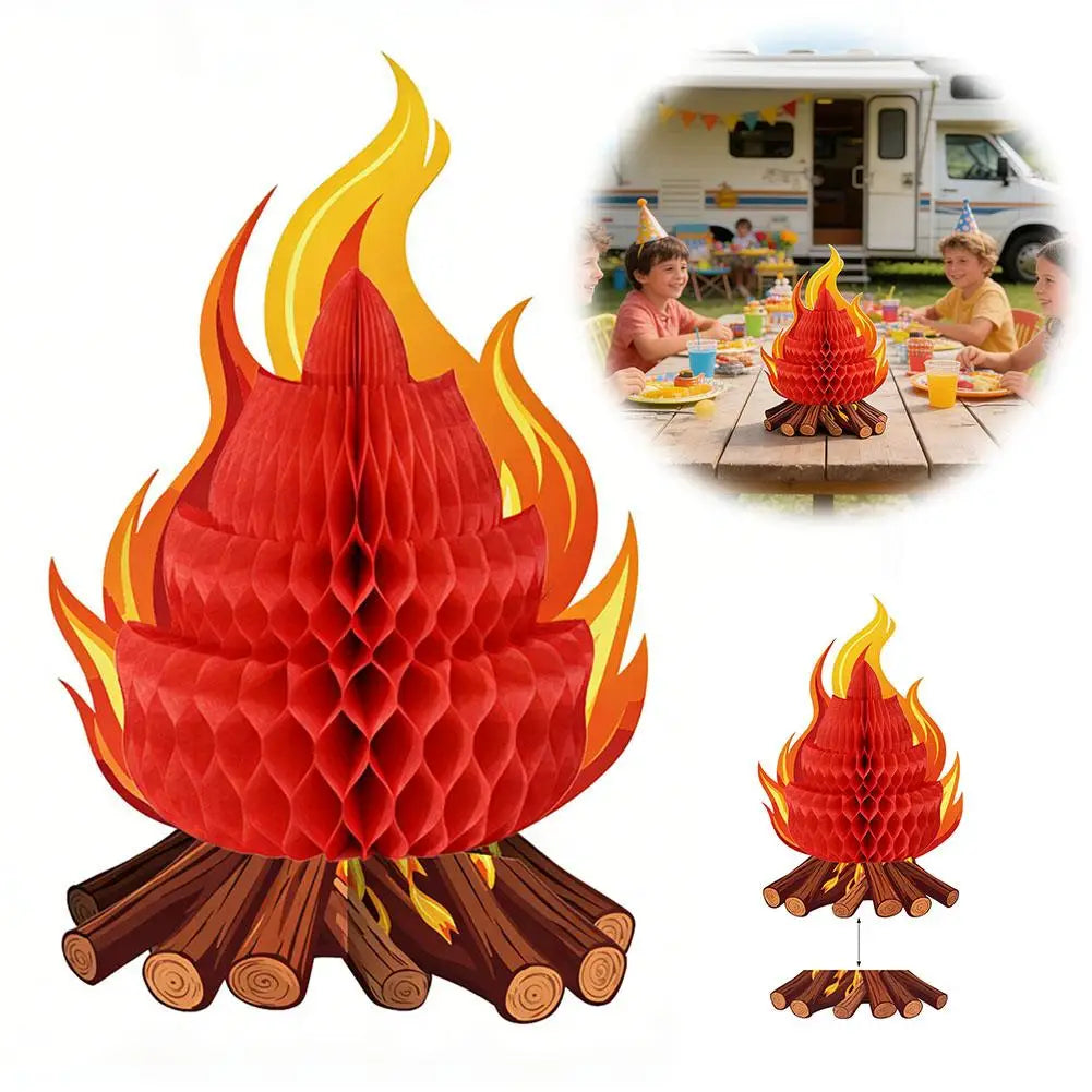 1/2/3Pcs 3D Honeycomb Campfire Paper Decoration, Foldable Fake Fire Ornament