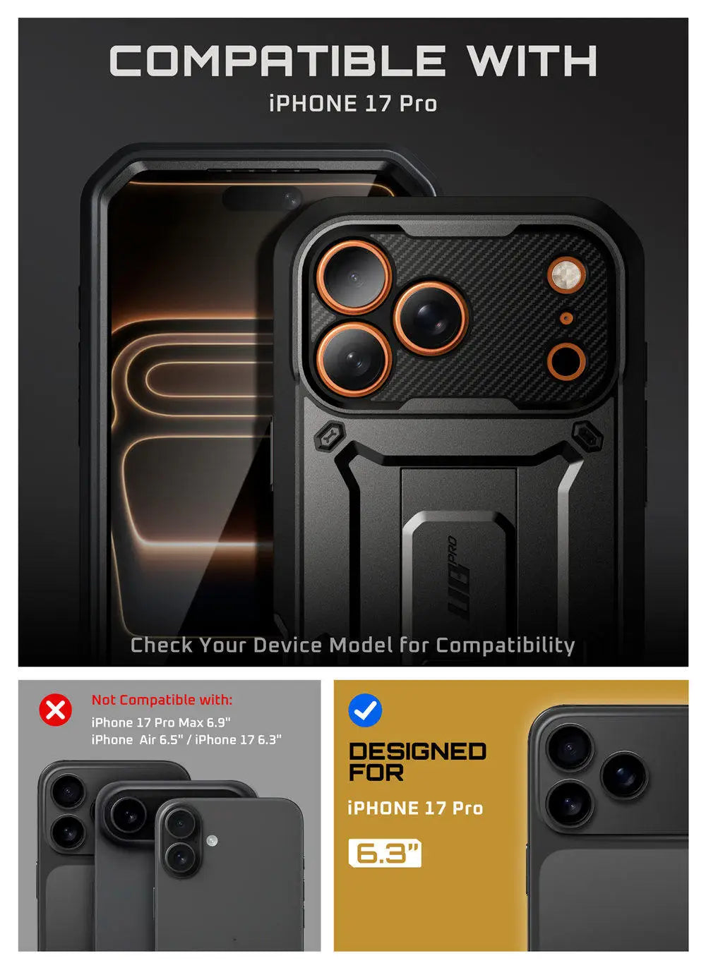 SUPCASE For iPhone 17 Pro Case 6.3" (2025) UB Pro Full-Body Heavy Duty Rugged Phone Case with Built-in Screen Protector