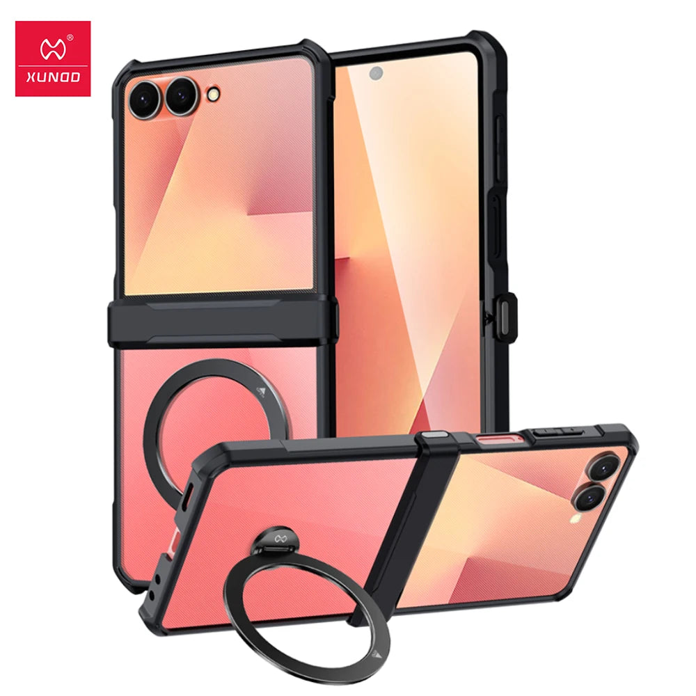 Xundd For Samsung Galaxy Z Flip 7 Flip7 SE Flip 6 5 4 Case Airbag Shockproof Shell Acrylic+TPU+Glass Back Cover