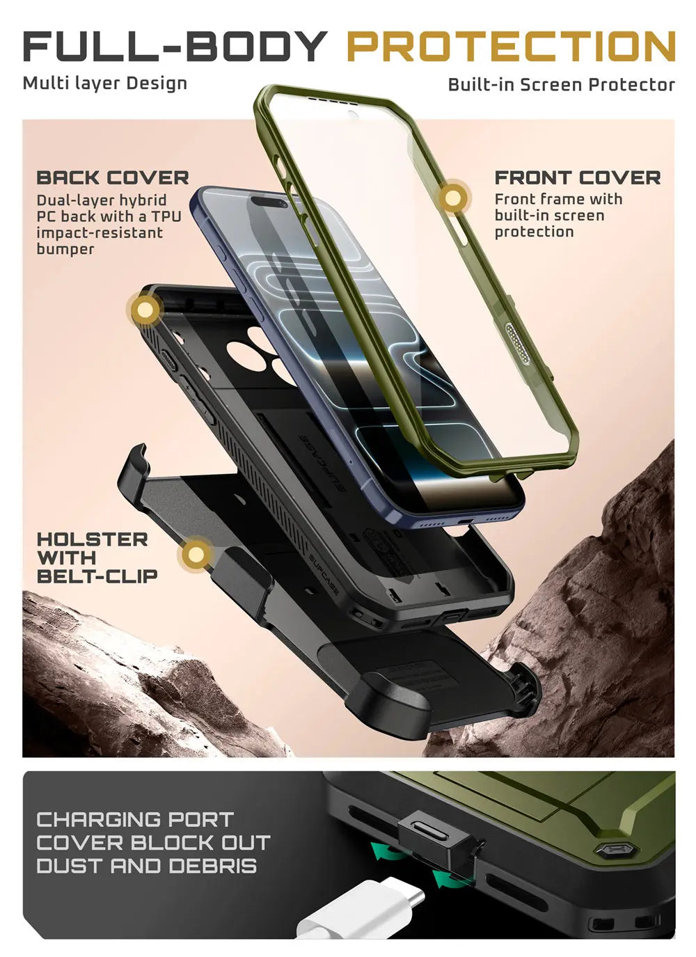 SUPCASE For iPhone 17 Pro Case 6.3" (2025) UB Pro Full-Body Heavy Duty Rugged Phone Case with Built-in Screen Protector