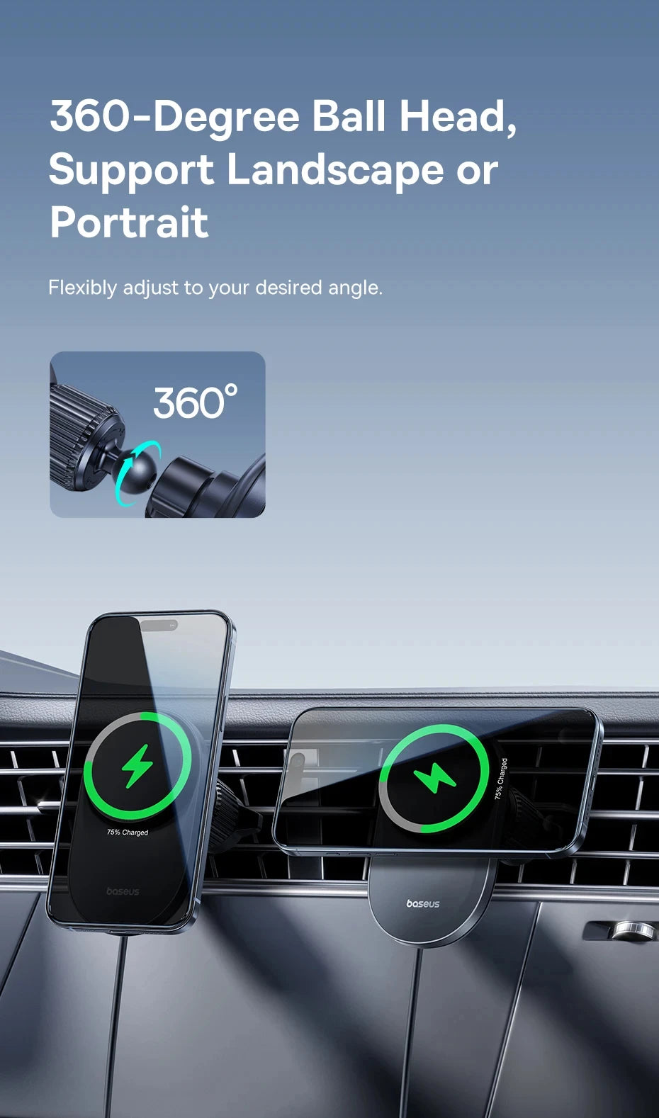 Baseus Qi2.2 Cooling Magnetic Car Phone Holder 25W Wireless Charger Fast - iPhone Samsung Dashboard Center Console