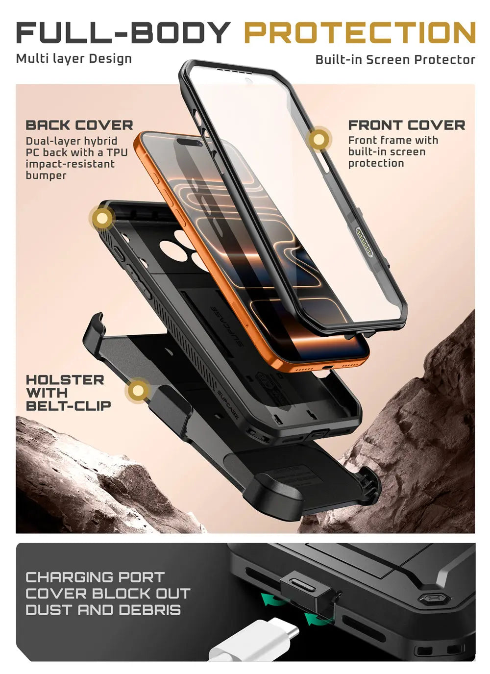 SUPCASE For iPhone 17 Pro Case 6.3" (2025) UB Pro Full-Body Heavy Duty Rugged Phone Case with Built-in Screen Protector