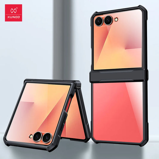 Xundd For Samsung Galaxy Z Flip 7 Flip7 SE Flip 6 5 4 Case Airbag Shockproof Shell Acrylic+TPU+Glass Back Cover