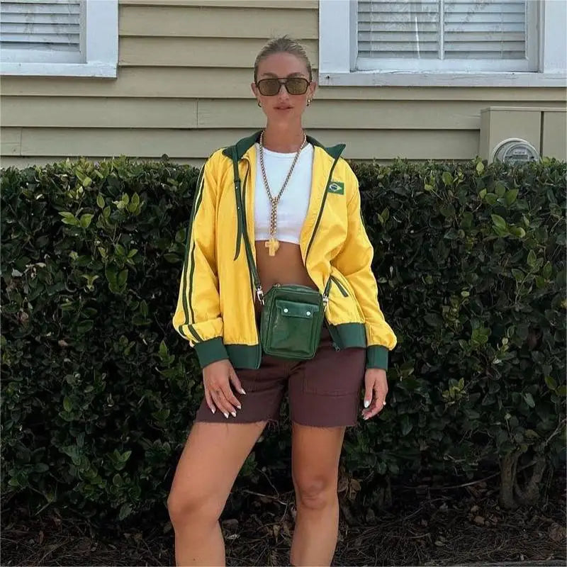Brasil Flag Jacket Y2k Retro Fashion Zipper Sweater