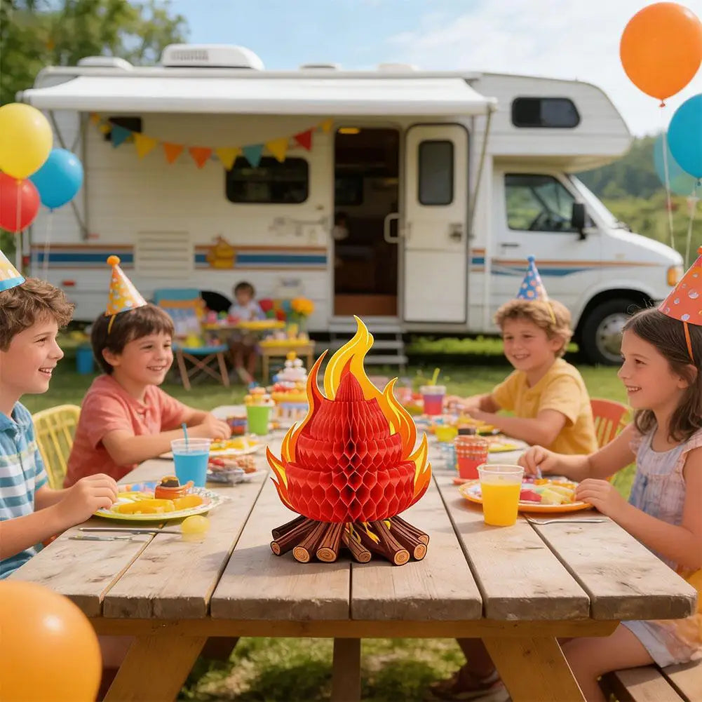 1/2/3Pcs 3D Honeycomb Campfire Paper Decoration, Foldable Fake Fire Ornament