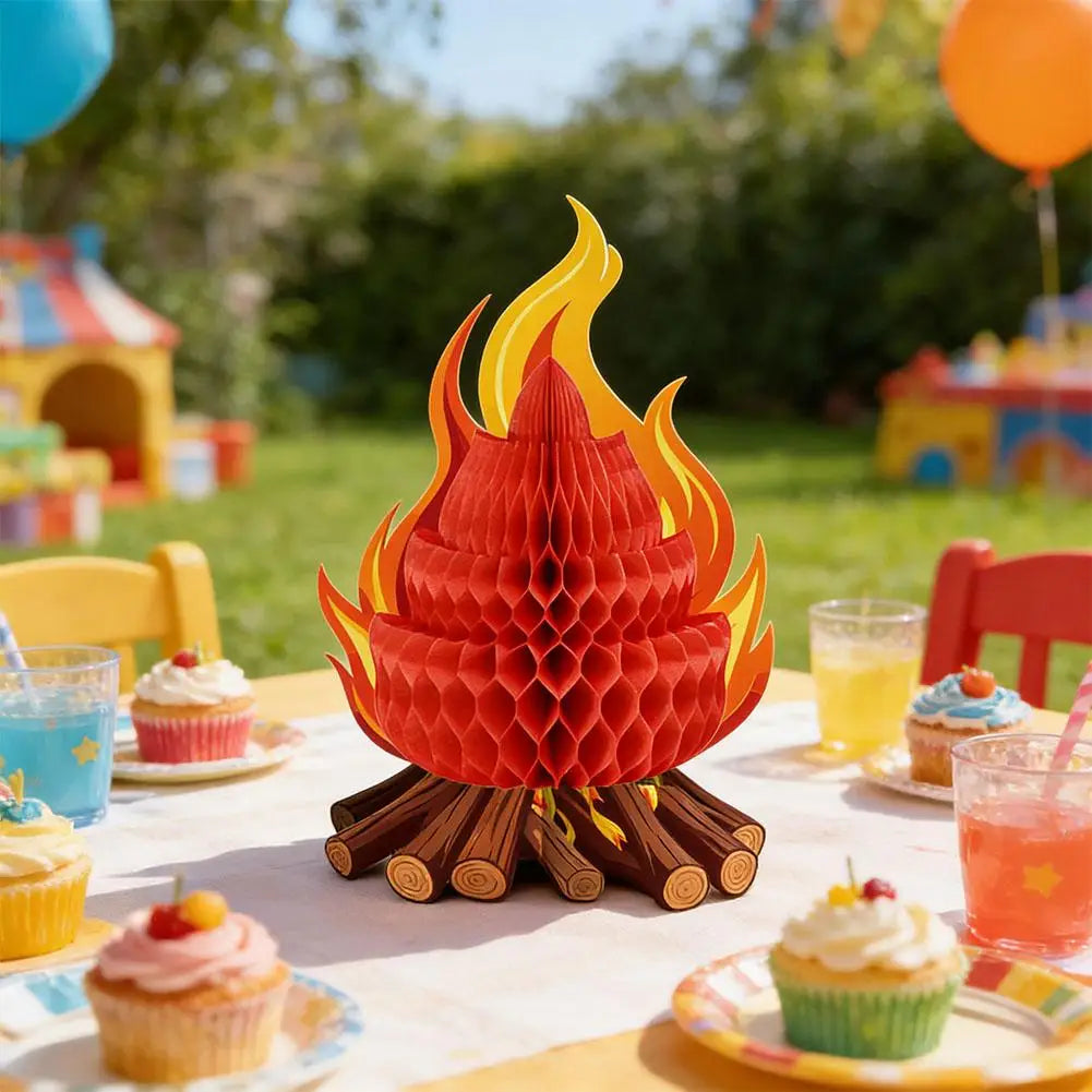 1/2/3Pcs 3D Honeycomb Campfire Paper Decoration, Foldable Fake Fire Ornament