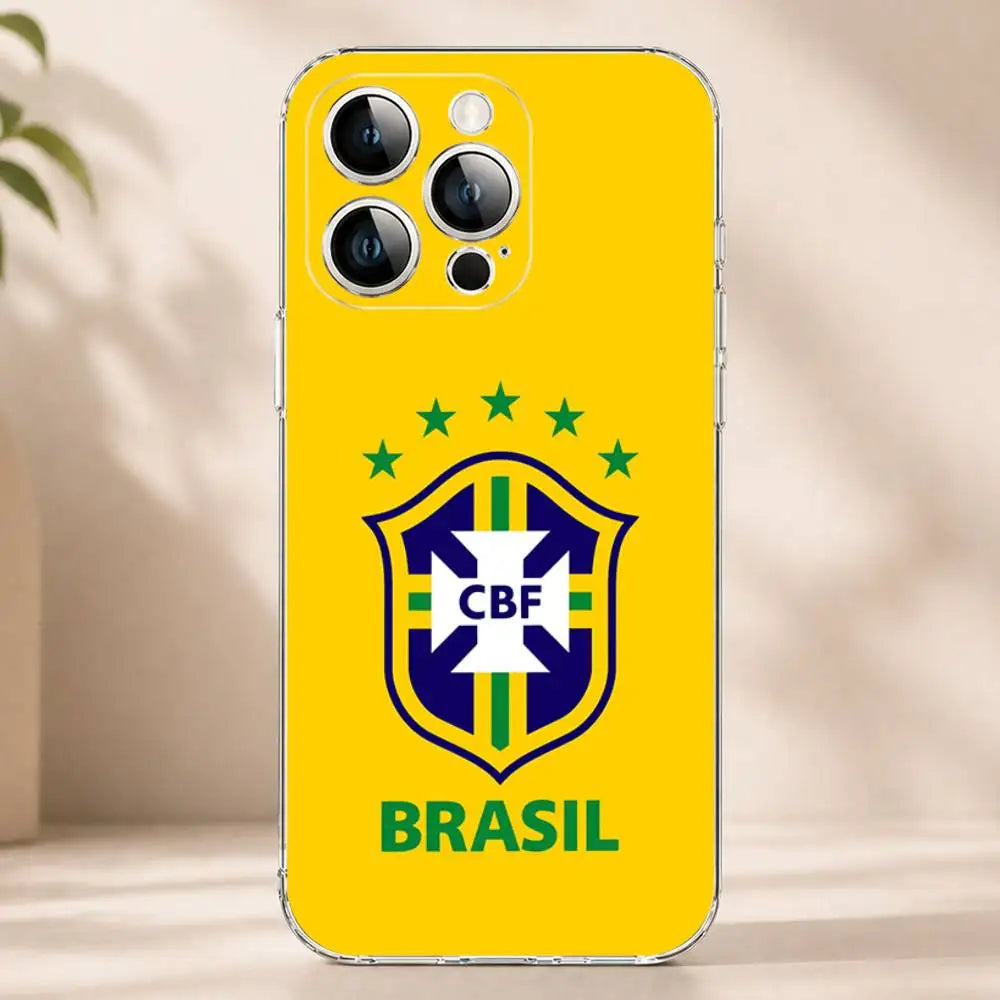 Brasil Brazil Futebol Team Phone Case for iPhone 17 16 Pro Plus Air 16E 15 14 13 12 11 Max Mini Transparent Cover