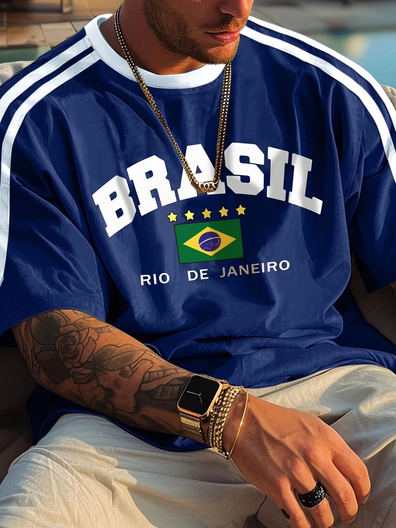 Brasil Flag Printed Men'S T-Shirt Round Neck Short Sleeved Retro Casual Short Sleeved Oversized Loose Knit Style Tops