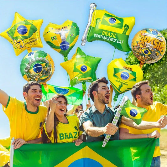 8pcs Yellow and Green Aluminum Foil Balloons Brazil Themed Party Decorations World Cup