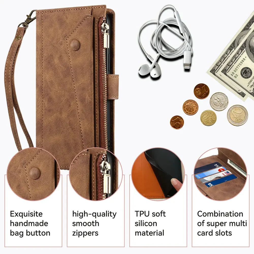 M55 M54 M35 M23 M13 5G 4G Zipper Leather Case Crossbody RFID for Samsung Galaxy M36 M16 M32 M31 M34 M06 M15 35 M 55 54 Book Etui
