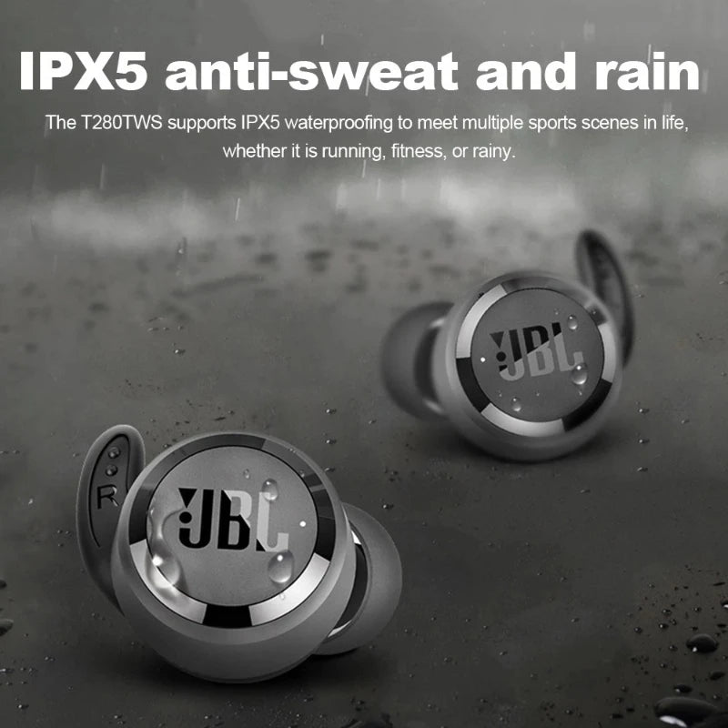 JBL T280 TWS Earbuds: IPX5 Waterproof | One-Touch Call | Rich Bass | Bluetooth 5.0, Wireless Sport Headphones for Running/Gym