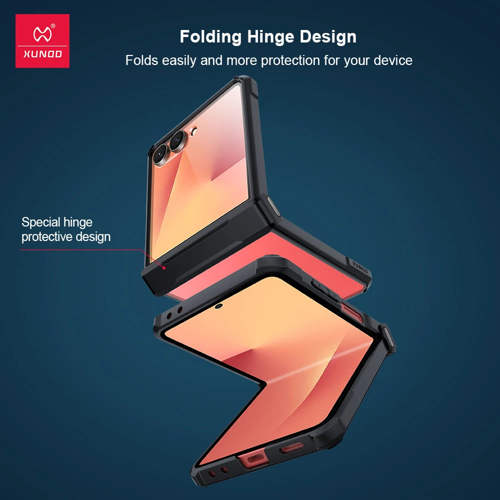 Xundd For Samsung Galaxy Z Flip 7 Flip7 SE Flip 6 5 4 Case Airbag Shockproof Shell Acrylic+TPU+Glass Back Cover